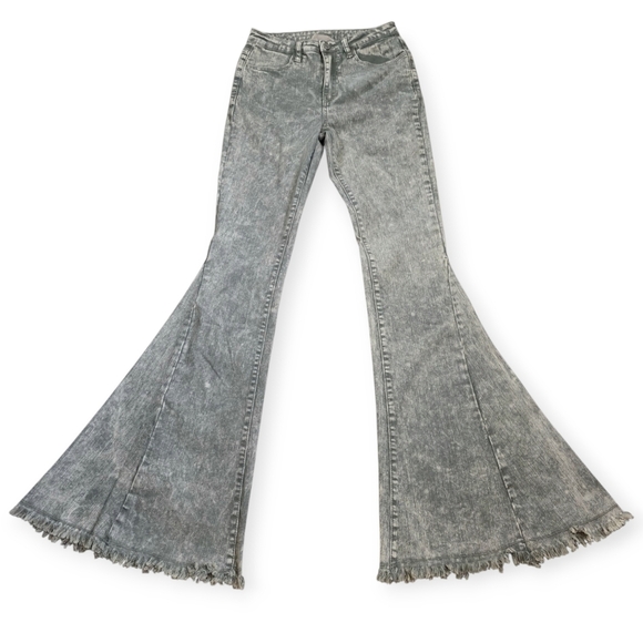 Saints & Hearts Gray Acid Wash Bell Bottoms, Size Small - Picture 1 of 9